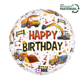 18" Happy Birthday Construction Equipment Round Foil Balloon