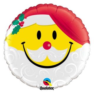 18" Emoji Smile Santa Round Foil Balloon