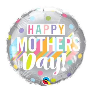 18" Happy Mothers Day Pastel Dot Round Foil Balloon