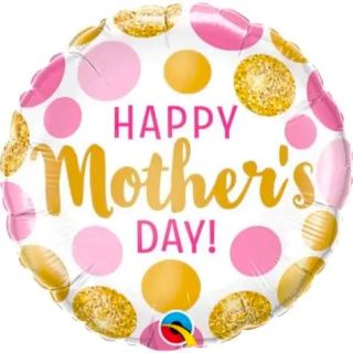 18" Happy Mothers Day Pink Confetti Holographic Round Foil Balloon