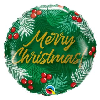 18" Merry Christmas Greens & Berries Foil Balloon