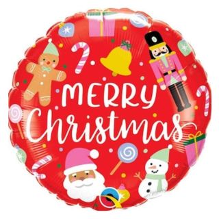 18" Merry Christmas Icons Round Foil Balloon