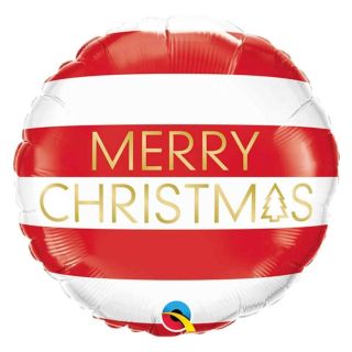 18" Merry Christmas Red & White Striped Round Foil Balloon