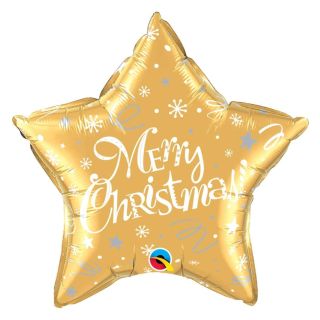 20" Merry Christmas Festive Gold Star Foil Balloon