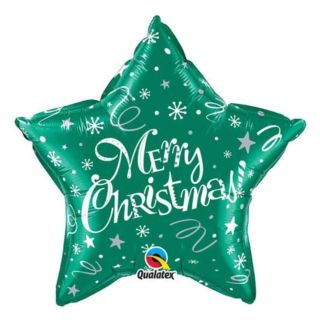 20" Merry Christmas Festive Green Star Foil Balloon