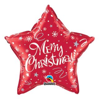 20" Merry Christmas Festive Red Star Foil Balloon