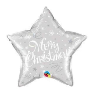 20" Merry Christmas Festive Silver Star Foil Balloon
