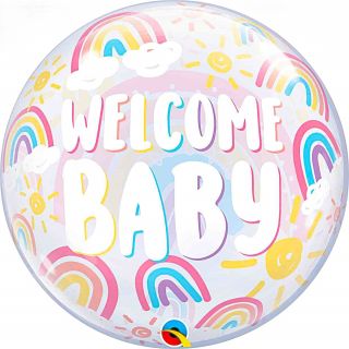22" Deco Bubble Welcome Baby Rainbow Clouds Balloon