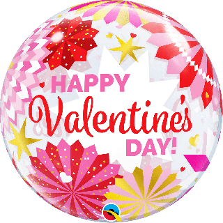 22" Bubble Balloon Happy Valentines Day Fan and Stars