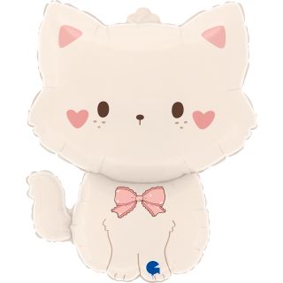 22" Cute Cat Cream with Pink Bow Foil Balloon