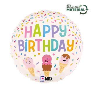 18"  Happy Birthday Ice Cream Foil Balloon