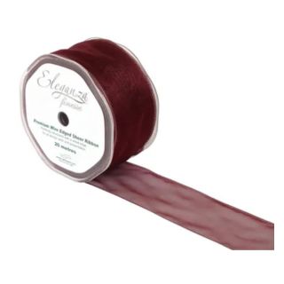 Eleganza Finesse Wire Edged Organza Ribbon Burgundy 50mm x 20m