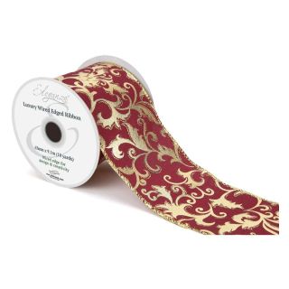 Eleganza Luxury Wired Edge Ribbon Christmas Gilded Filigree Burgundy/Gold No.465 63mm x 9.1m