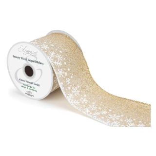 Eleganza Luxury Wired Edge Ribbon Gold Glitter Fade Snowflakes Metallic No.460 63mm x 9.1m