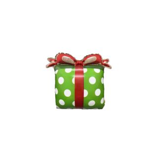 Gift Box Green/White Polka Dots with Red Bow 14" x 12" Foil Balloon