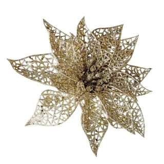 Glitter Poinsettia With Clip Gold 23cm