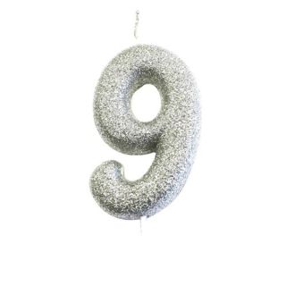 number-9-glitter-cake-candle-silver