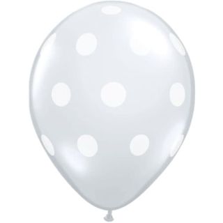11" Qualatex Diamond Clear With White Polka Dots Latex Balloons 25pk