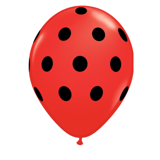 11" Qualatex Red With Black Polka Dots Latex Balloons 25pk